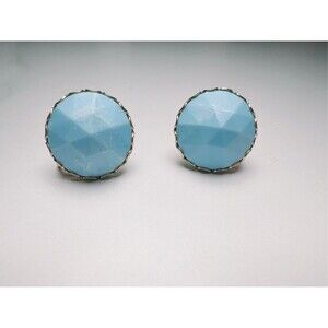 Vintage Earrings 1950's Antique Blue Cottagecore Coquette Screw Clip Jewelry